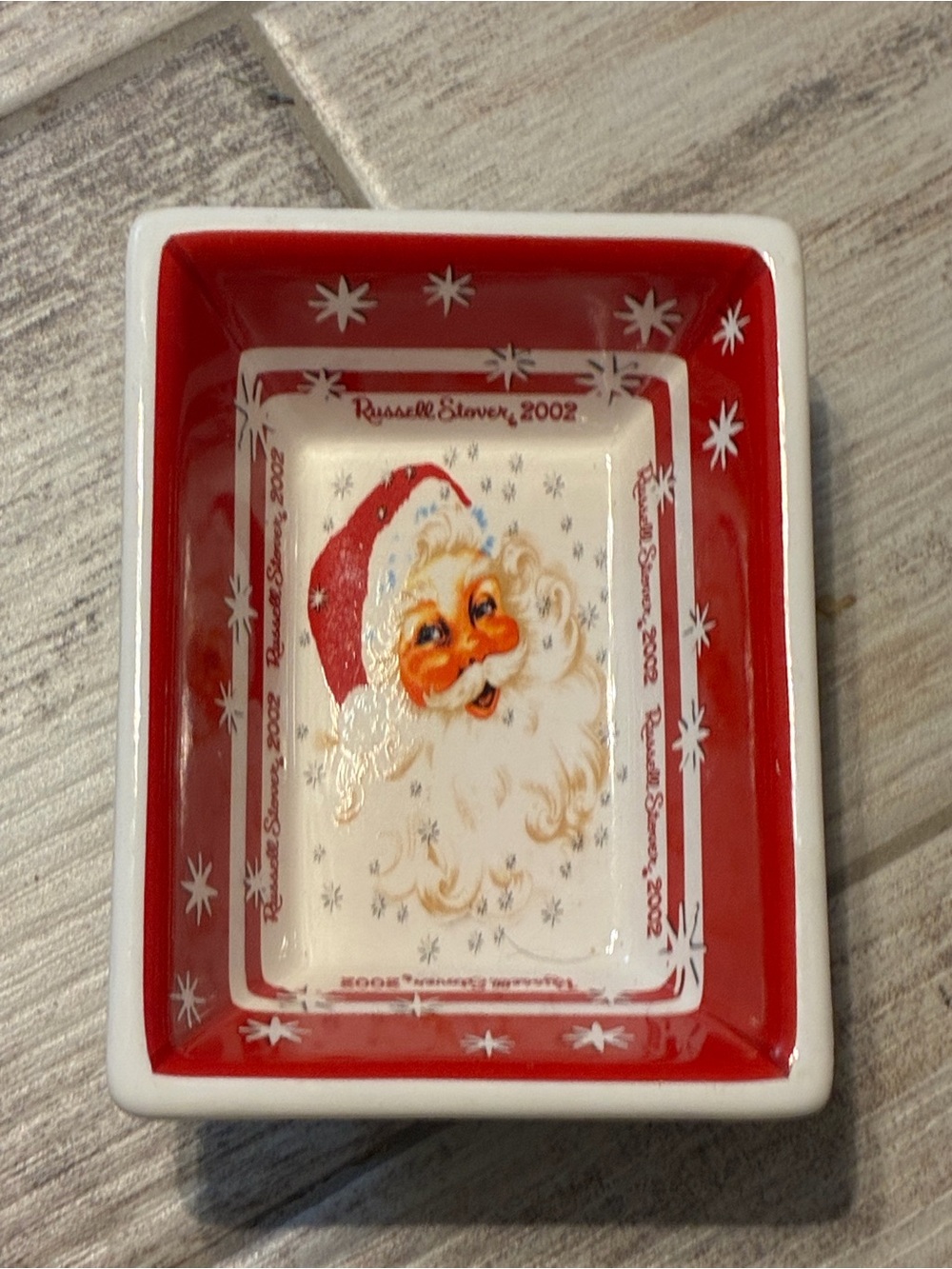 Russell Stover Candy Dish Dated 2002 Santa Face